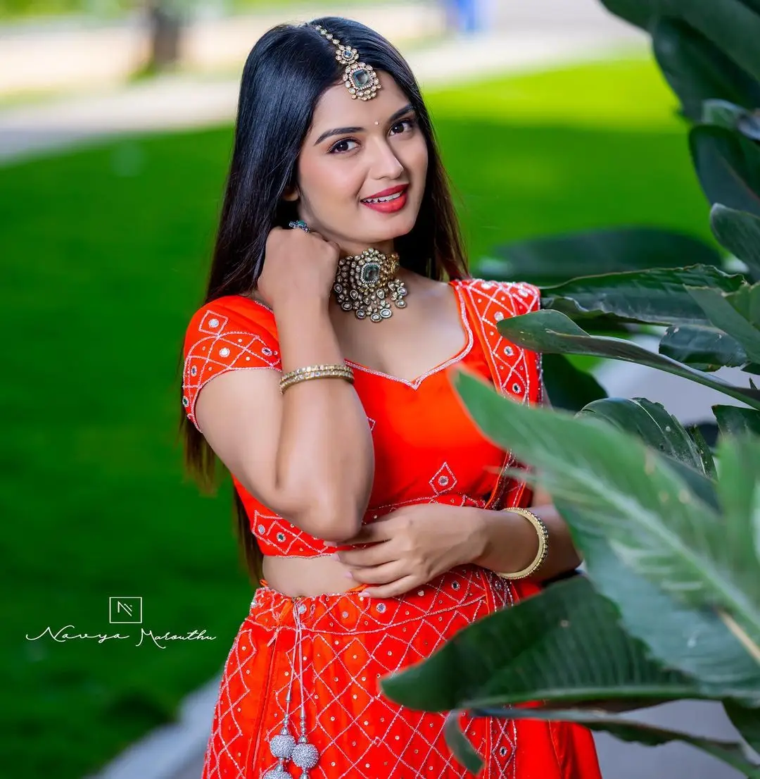 ETV Actress Priyanka Jain in Orange Lehenga Choli